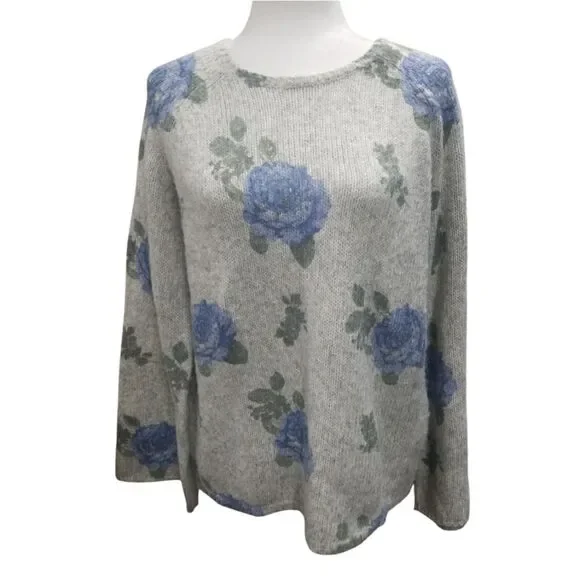 Lucky Brand Sweater Blue Rose Cotton Wool Blend Pullover Size Small - Picture 6 of 6